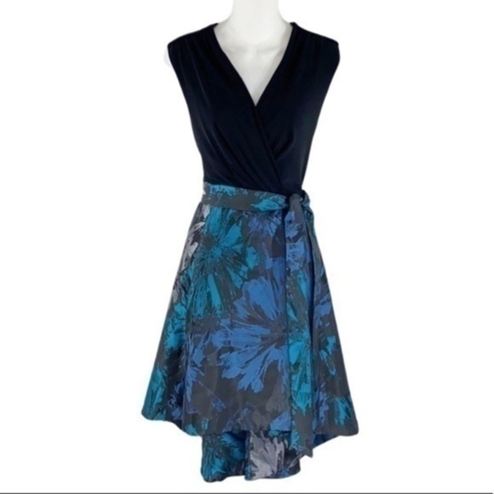 Shelby Nites black blue floral jacquard flare dress 12